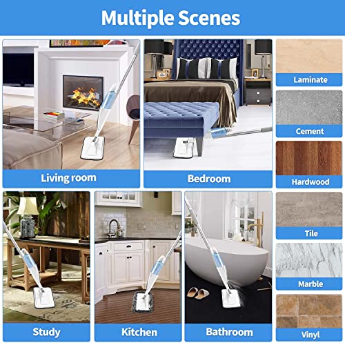 Edekoy Spray Mop For Floor Cleaning - Microfiber Wet Dry Mop With 2 Refillable Bottles 3Pcs Washable Pads For Hardwood Laminate Vinyl Tile Wood Floor Mop For Home Kitchen #TOP4