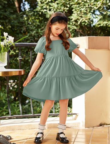 Arshiner Girls Dresses Short Sleeve Ruffle Chiffon Summer Flowy Dress with Square Neck3