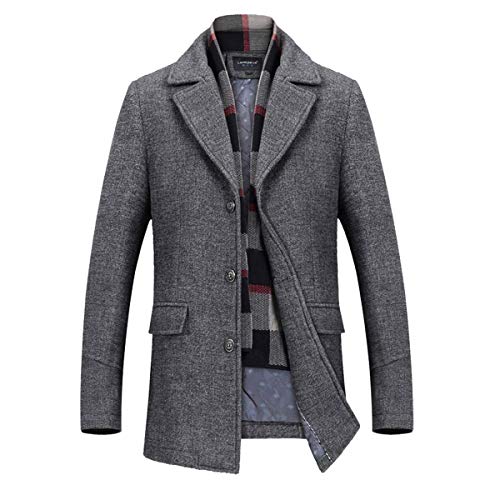 FTIMILD Men's Wool Blend Coat With Removable Scarf Warm Winter Trench Coat Pea Coats