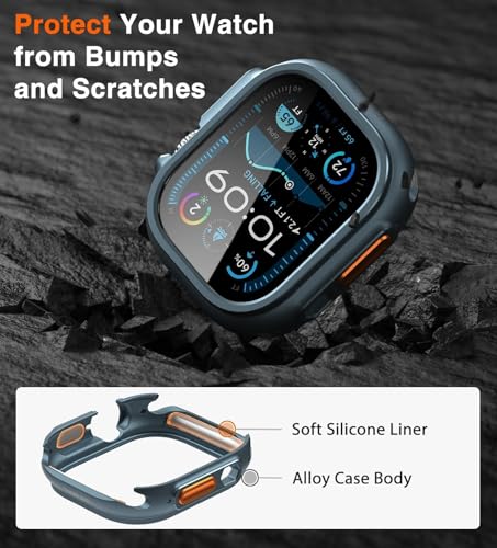 Image of ULTIMAL Metal Case Compatible with Apple Watch Ultra 3 /2 /1 49mm with Back Cover, Military Grade Shockproof Protective Case, Rugged Cover for iWatch 49mm (Blue)