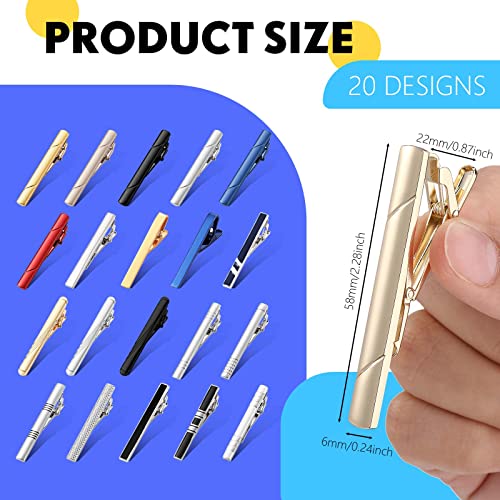 Yinkin 20 Pcs Classic Tie Bar Clip Set for Regular Necktie - Bulk for Men's Wedding, Business and Daily Life2