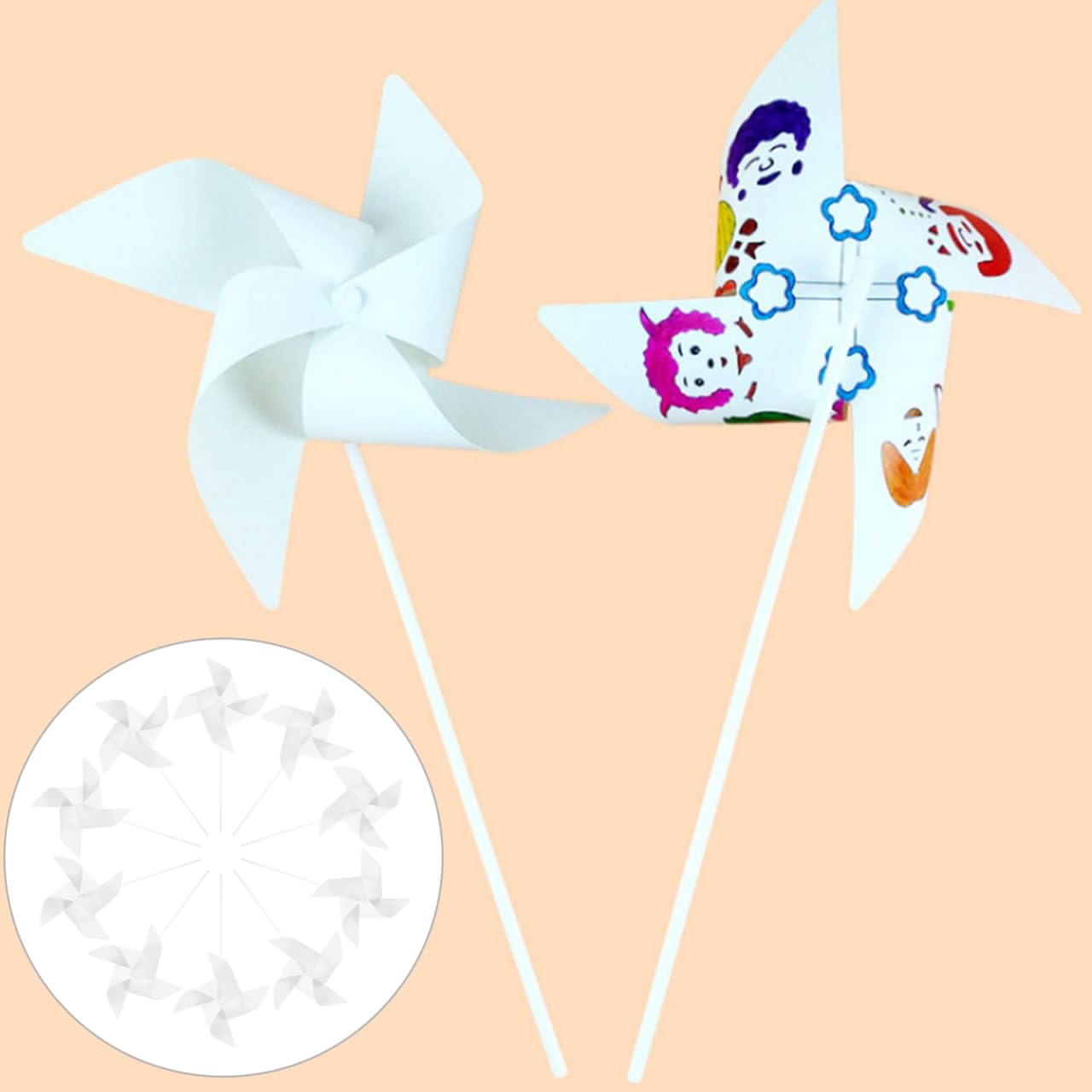 STOBOK Molino de viento de papel DIY para colorear para niños, 24 piezas, juego educativo para manualidades, molinillos de viento para jardín de infantes y juego al aire libre