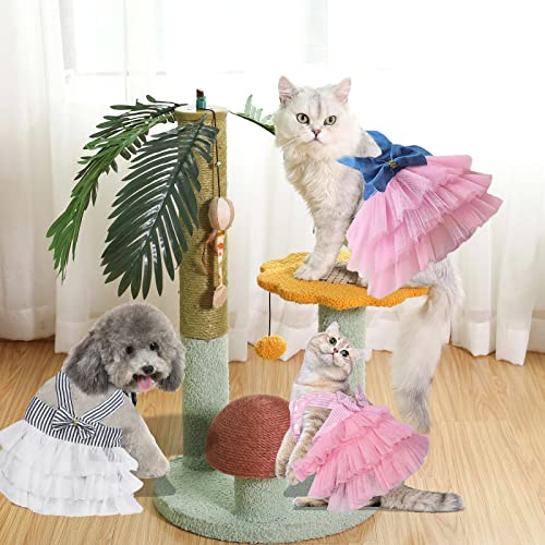 Pet Dog Dress Puppy Cats Tutu Fancy Cute Striped Mesh Vest Princess Petite Doggy Bowknot Dresses For Pomeranian Chihuahua Small Breed Dogs Skirt Puppies Clothes Supplies(Pink/Blue/Denim S) #TOP4