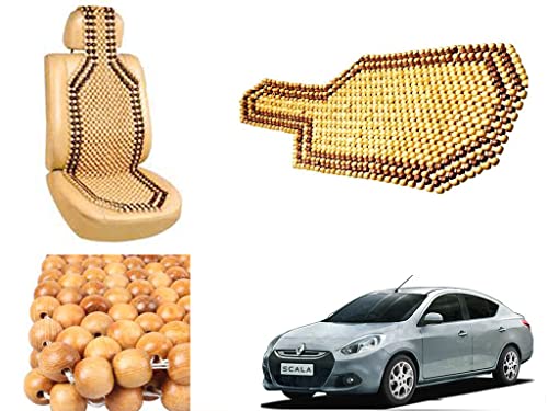 Image of Car Bead Seat Wooden Beads Cushion Cover Pad for Renault Scala, Acupressure Sitting Seat Cover | Cream Color - Pack of 1
