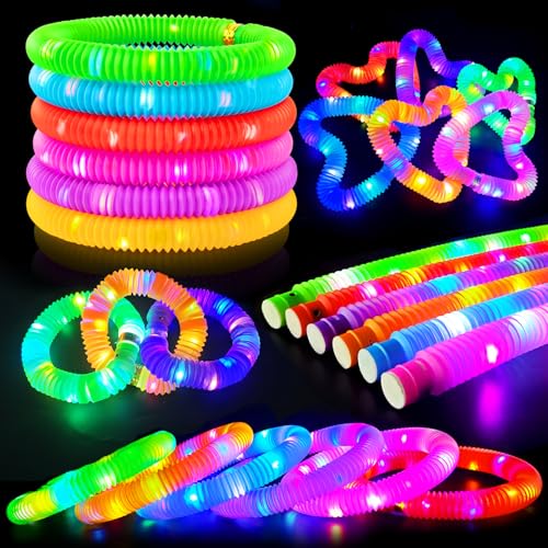 Halloween Glow Sticks Toys Gifts for Toddlers-6 PCS Light Up Pop Tube Party Favors for Kids,LED Bracelet Necklace Accessories,Fun Camping Essentials Games Activities Stocking Stuffers for Boys Girls