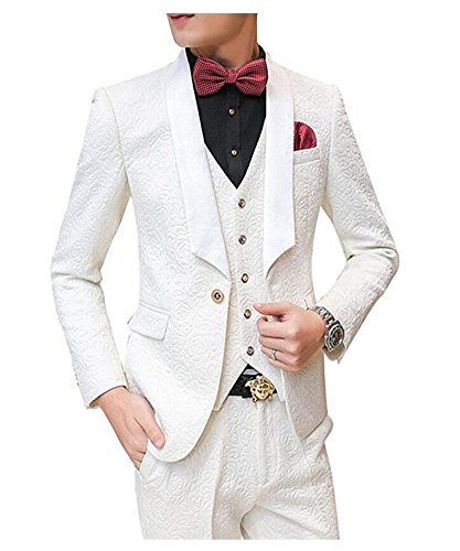 White Patterned Wedding Suits for Men 3 Pieces Groom Tuxedos2