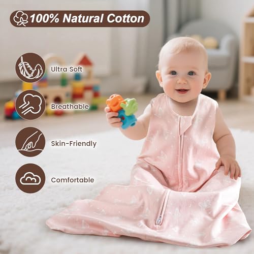 Image of david's kids 100% Organic Cotton Baby Sleep Sack 0-6 Months, Soft Baby Wearable Blankets with 2-Way Zipper, 2 Pack Comfy Sleeping Bags for Infant Newborn Boys Girls Neutral, Small Size, Butterfly