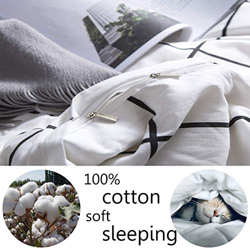 Wellboo White Plaid Duvet Covers Twin Women Men Black And White Grid Bedding Cover Cotton Girls Large Plaid Checkered Covers White Geometric Square Bedding Sets Teens Plaid Dorm Comforter Cover Soft #TOP3