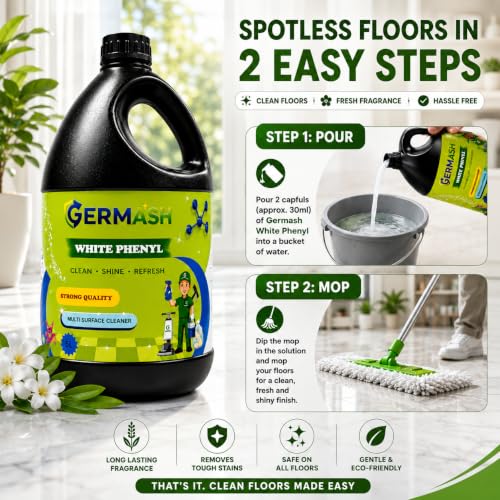 Image of Premium White Floor Cleaner Disinfectant Phenyl Liquid Surface Cleaner for Hospitals, Homes, Offices & Commercial Use Removes Dirt, Stains & Germs - 1 L