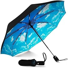 Umbrella With Pouch, Mini Folding Windproof & Compact 3 Fold UV Protection Rain Umbrella for Men Women, Kids - (Sky-Blue)