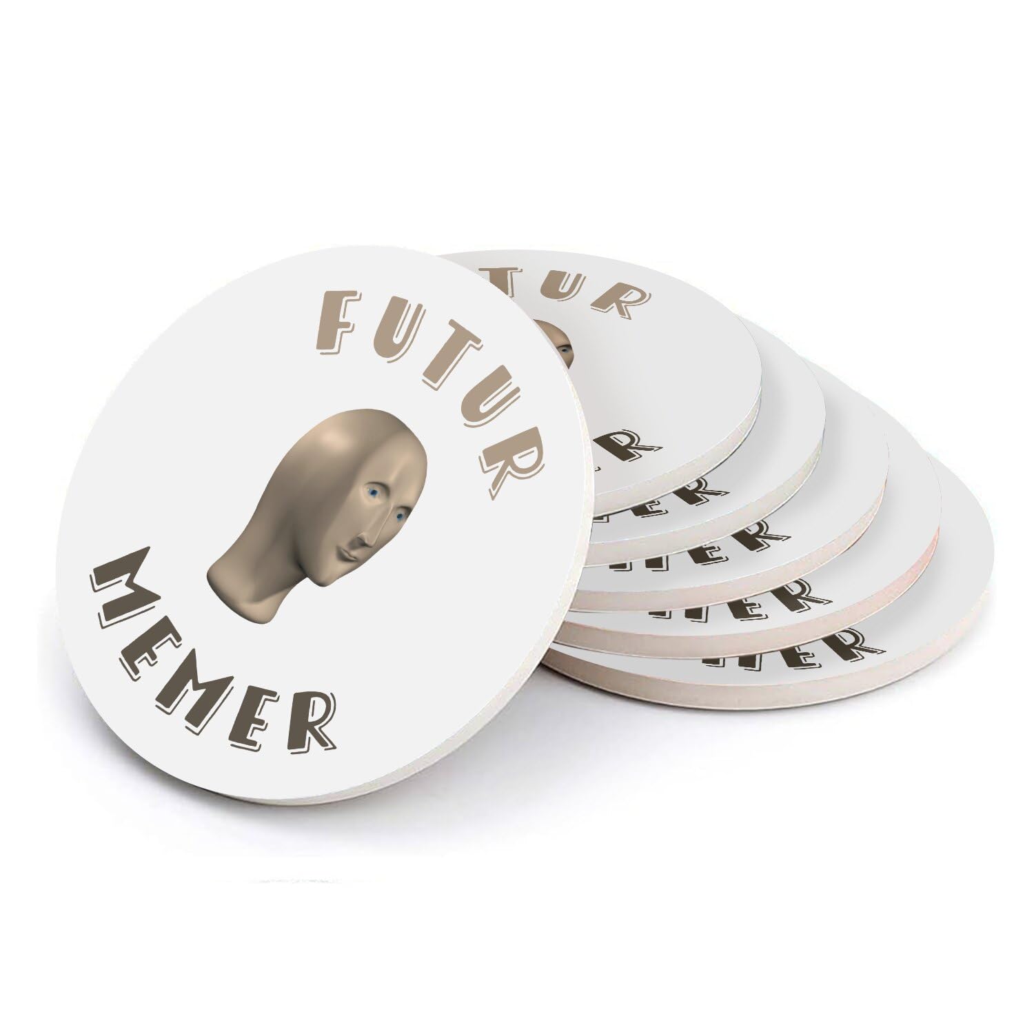 Sous verre ronds en céramique Futur Memer lot de 6 de 108 mm pour geek