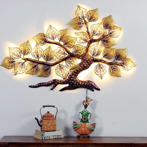 Image of Bharat Art Metal Tree Wall Art with LED Light for Living Room | Handcrafted Iron Tree Wall Hanging Home Decoration for Bedroom, Hall, Office & Entrance | Nest Tree | 39 X 1.5 X 24 inch | WD051