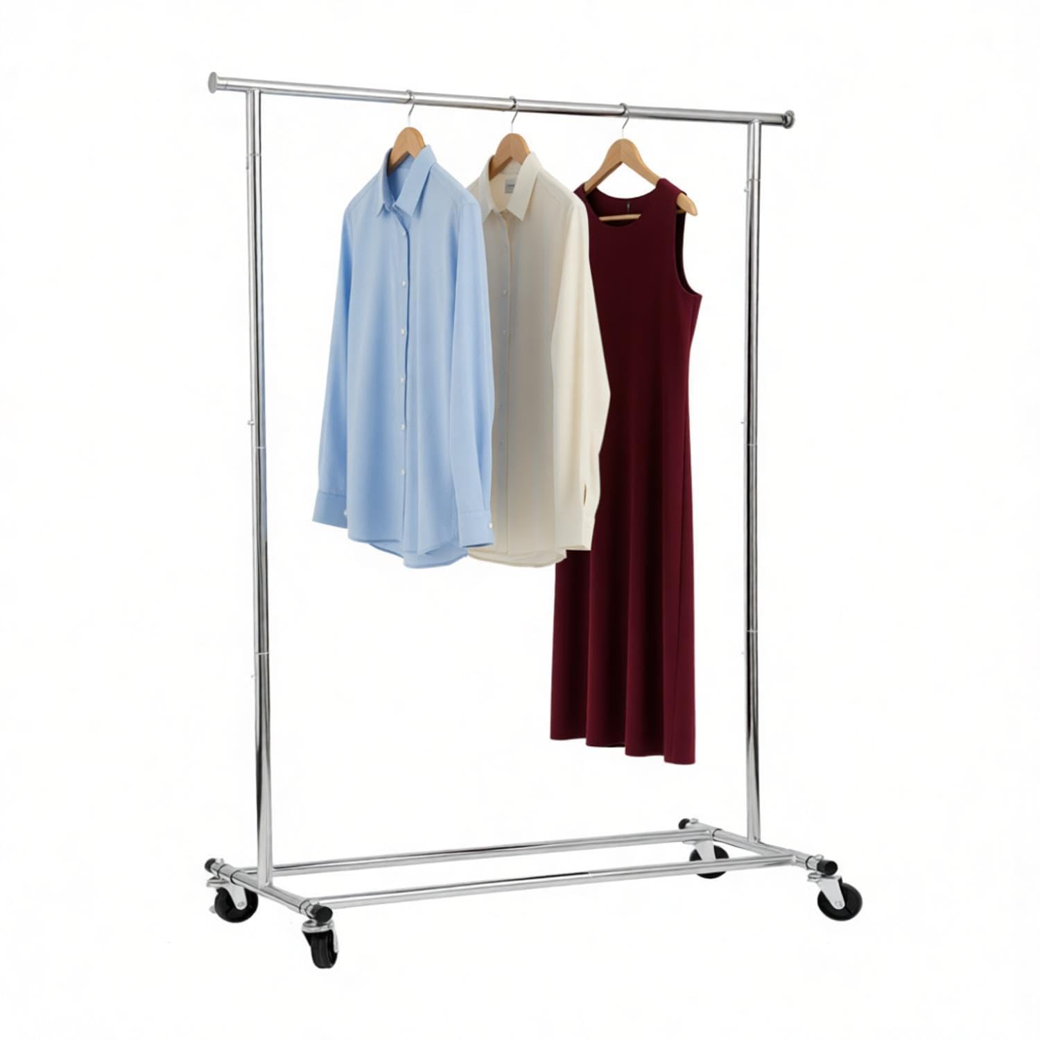 Drm Silver Heavy Duty Chome Garment Rack Clothes Rack With Locked Wheels, Collapsible Industrial Garment Rack,Chrome