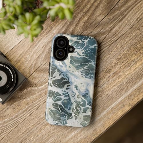 Coque iPhone 16 bleu rigide finition brillante style surface d'eau luxe - 4