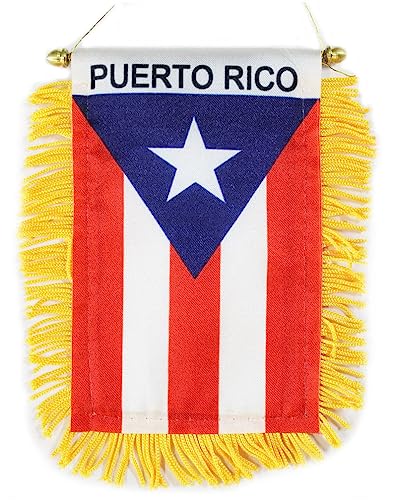 Puerto Rico Fringed Rear-View Mirror Window Hanging Flag with Suction Cup