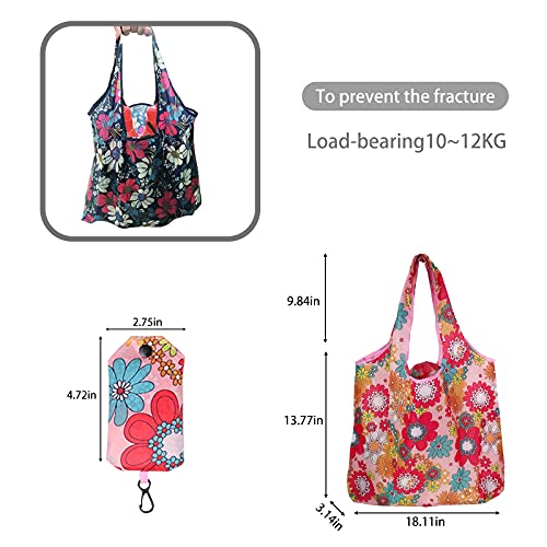 Dzh Enjoy 10 Pack Cute Floral Leaves Print Reusable Grocery Bags Portable Foldable Shopping Bag Eco-Friendly Shopping Tote With Hook,Medium #TOP2