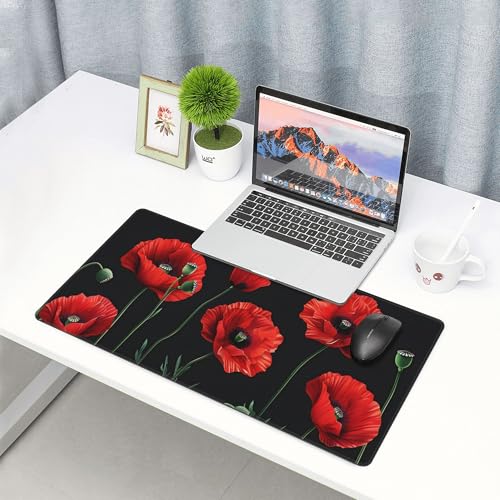 Image of Red Poppy Background Extended Gaming Mouse Pad, with Stitched Edges Large Mouse Pad Desk Protector, Rubber Base Mousepad Keyboard Mouses Mat for Work Game Office Home- 32 inch X 12 inch Inch,E93