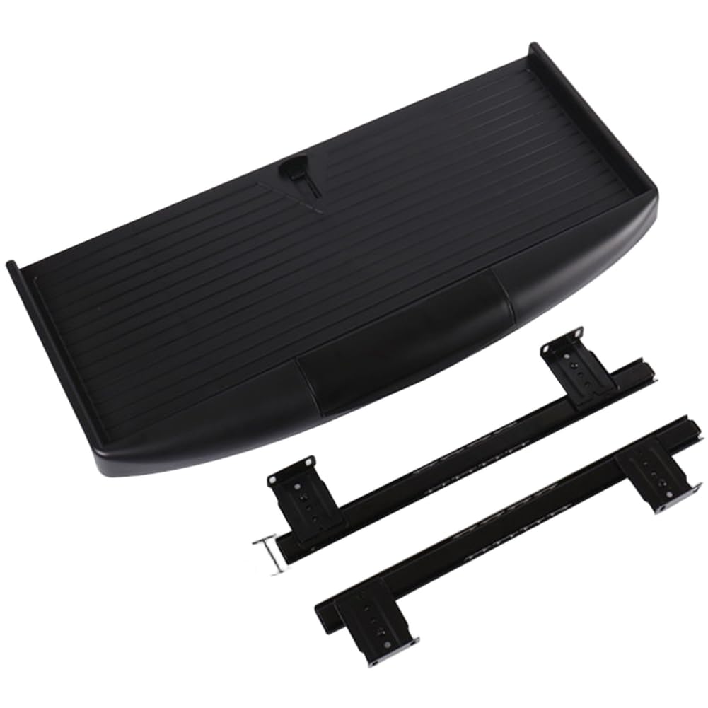 Bandeja de teclado ajustable para debajo del escritorio con deslizamiento de rodamiento de bolas suave, 4 niveles de altura ajustable, soporte para bolígrafo integrado, fácil instalación para uso en