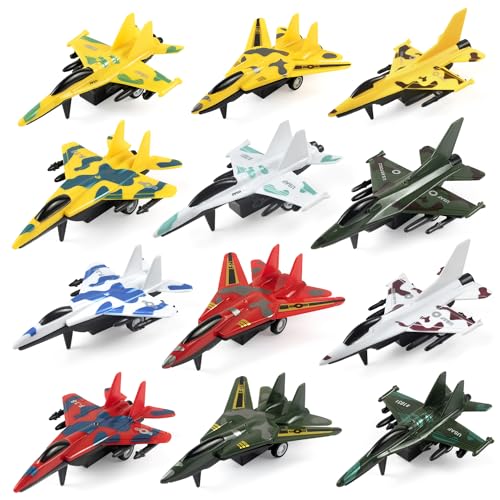 BOOJALOO Pull Back Airplane Toys Fighter Jets, Airplane Party Favors Plane Playset, Fighter Jet Toy,...