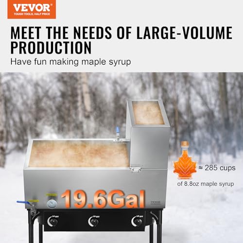 Image of VEVOR Maple Syrup Evaporator Pan, 19.6 Gal, 30 x 16 x 9.5 Inch Maple Syrup,304 Stainless Steel Maple Syrup with Thermometer, 2 Valves and 3 Heating Methods, for Home, Outdoor
