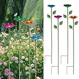 Bee Watering Station for Garden 4 Packs Metal Bee Feeder Cups with Colorful Flower Design,Butterfly Bee Bath Bowl for Outdoor Garden Yard Decor(Red,Green,Blue,Yellow)