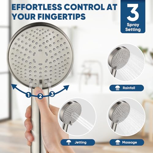 Regadera Cobbe® de Metal Sólido con 3 Modos de Chorro y Mano Libre – Cabeza de Ducha de Acero Inoxidable, Varilla Desmontable de Alta Presión con Manguera y Soporte Ajustable – Modos Amplio, Masaje y Niebla (Acabado en Níquel Cepillado) miniatura 2