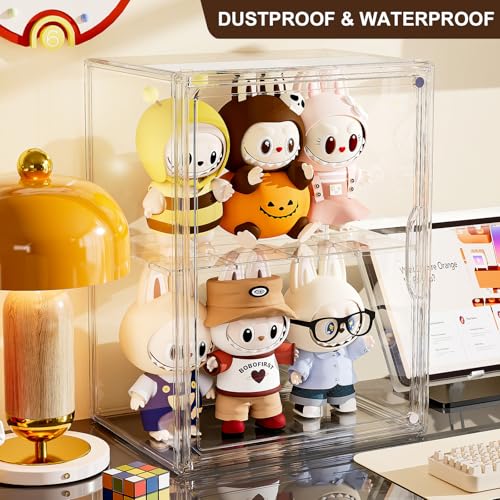 Image of Acrylic Clear Display Case, Stackable Plastic Storage Bins with Shelf, Figure Figurine Hobby Display Case with Magnetic Lid, Large Acrylic Display Box for Collectibles, Figures, 2 Pack
