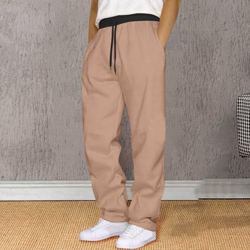 Men Fleece Casual Sweatpants Baggy Casual Jogging Elastic Waist Sports Pants Straight Leg Workout Drawstring Trousers4