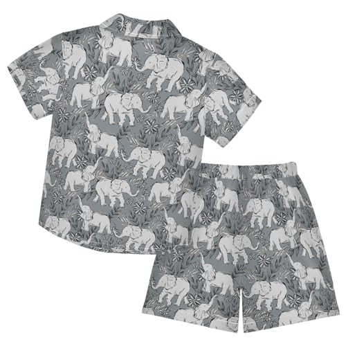 Image of Sunflower Floral Yellow Black Short Sleeve Hawaiian Button Down Shirts and Short Sets for Boys Toddler Summer Outfits