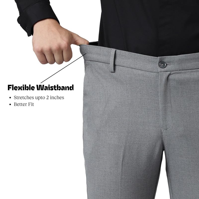 Image of SUBTRACT Men 4 Way Stretch Wrinkle Free Slim Fit Formal Trouser in with 2 Inch Flexible Waistband | Men's Trousers for Office Or Party