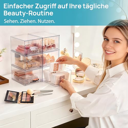 4 Stackable Storage Drawers, Acrylic Organiser with 32 Non-slip Mat