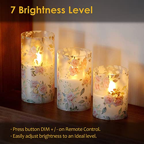 Gorge Moment Rose Flameless Candles Love Theme Battery Operated Glass Effect Flickering Led Candle With Remote Timer Pink Flower Decal Realistic Pillar Candle Lights Bedroom Home Decor Table Ornament thumb #3