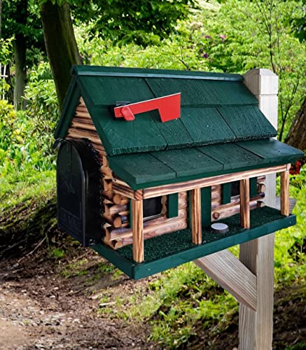 Wood Log Cabin Mailbox - Amish Handmade with Metal For USPS Approved Mailbox - Multi Colors - Outdoor Decor
