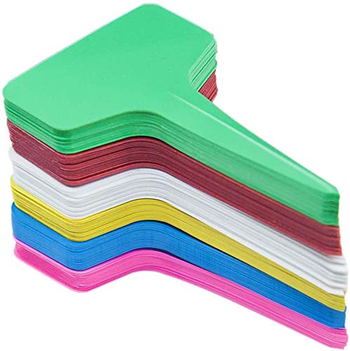 JEZOMONY Pflanzenetiketten, 120 Stück PVC Kunststoff wasserdichte Pflanzenetiketten Mehrfarbige T-Typ Pflanzenmarkierungen Baumgarten Gartenetiketten, 2,36"x 3,94", für Bonsai, Garten(6 Farben) Cover