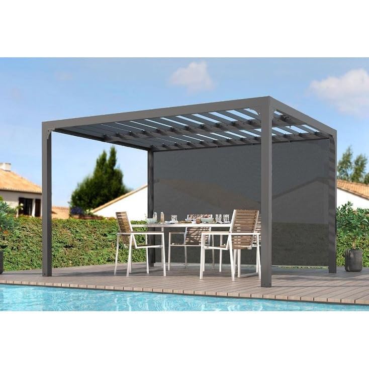 Pergola bioclimatique Habrita PER36R30BI en alu 10,80m2 Ouverture Manuelle avec Rideau Manuel Coloris Gris pour côté 3,60m Habrita Foresta
