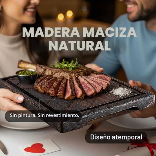 Tabla de madera para filetes gruesa que evita derrames y resiste cortes de barbacoa 4