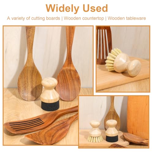 Image of 2pcs Cutting Board Oil Wax Applicator & Scrub Brush Natural Bamboo with Sisal Fiber & Sponge Dish Scrub Brushes for Kitchen Wooden Cleaning Scrubber for Food Grade Mineral Oil Board Worktop Utensil Ca