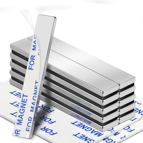Image of Powerful Neodymium Magnets, 10pcs Heavy Duty Rare Earth Magnets with Double-Sided Adhesive, Strong Rectangular Magnetic Bar for Crafts, Tool Storage, Science, Office, Kitchen - 60x10x3mm