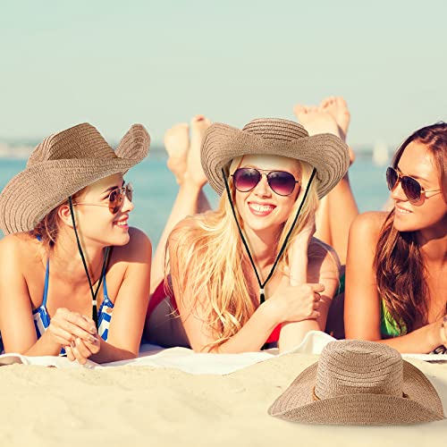 Image of JaGely 12 Pcs Straw Cowboy Hats for Women Men, Wide Brim Summer Hat Bulk Sun Protection for Western Themed Party