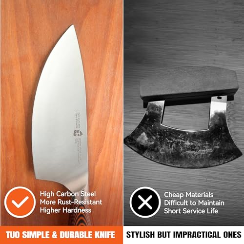 Image of TUO Rocker Knife, 7 inch Salad Chopper Chef Knife for Herb Rocking and Veggie Chopping, Vegetable Cleaver in High Carbon Steel with Ergonomic Handle - Fiery Phoenix Series