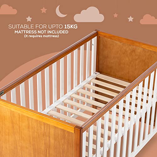 Image of BAYBEE Wooden Baby Cot for 0-3 Years | Cradle for New Born | Premium Pine Wood Baby Crib with 3-Level Height Adjustment, Protective Rail Cover & Portable Nursery Design (White)