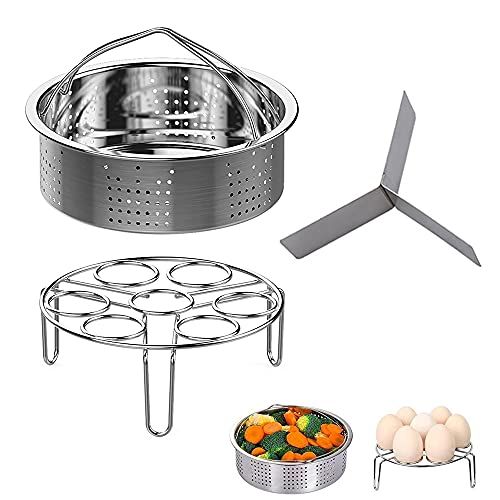 Dampfgarer Rack Set, 3 Stück Schnellkochtopf-Zubehör, inklusive Edelstahl-Dampfkorb, Eier-Dämpfer-Rack, Teiler-Dämpfer-Rack, für 5,6,8qt 4/5/6 Liter Instant Pot Schnellkochtopf