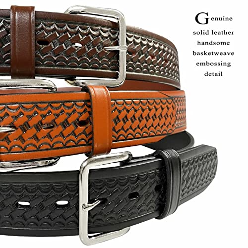 Utility Uniform Work Belt W/Simple Single Prong Buckle One Piece Full Grain Leather Basketweave Embossed Belt 1-3/4"(45Mm) Wide (Black, 40) #TOP5