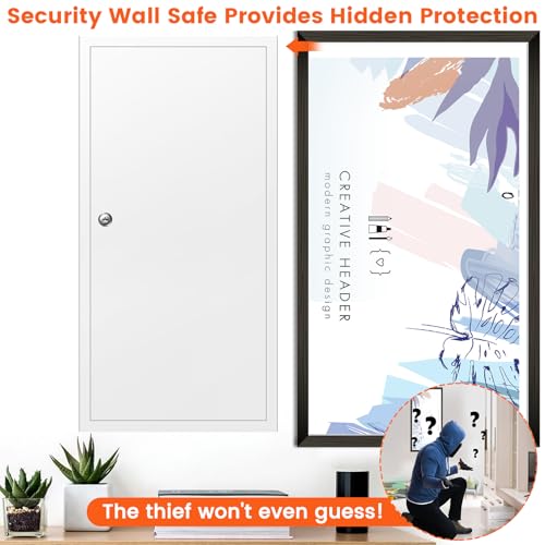 Image of 29.53 inch Tall White Wall Safes Between 16 inch Studs | 33% Larger Capacity & Lock | Lockable Hidden Safe Box with 2 Removable Shelf & Hooks for Keys Jewellery | Home In Wall Safe for Money Medicines Valuables