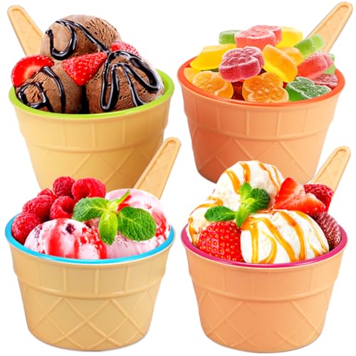 Tellshun Dessert Bowls, 4 Pack Ice Cream Bowl Spoon Set,