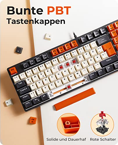 havit Mechanische Tastatur 90 Tasten Kabelgebundene Gaming Tastatur mit Buntes PBT Höhen Tastenkappen Red Switch QWERTZ Kompaktem Tastatur mit Nummernblock für PC Gamer - Image 4