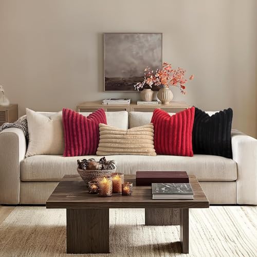 Image of MIULEE Faux Fur Decorative Throw Pillow Covers 18x18 Set of 2 Burgundy