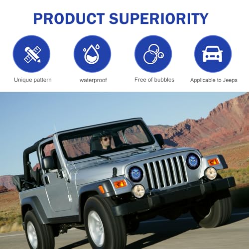 Image of 2 PCS Car Beast Eyes Decals, 3D Stereo Beast Eyes Stickers, Waterproof J-eep Round Light Decal, Cool Beast Eyes Light Decoration Stickers, Suitable for Wrangler and Most Car (Blue Animal Eyes)