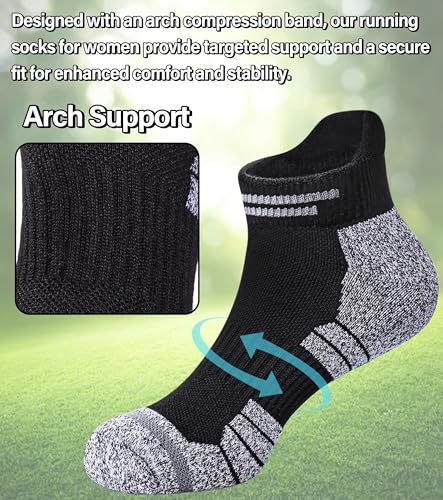 FNOVCO Ankle Socks for Women, Athletic Comfort Cotton Thick Cushioned Running Hiking Socks 5 Pairs2