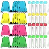 LYCN 40 Stück Set Trinkflaschen aus Kunststoff und Turnbeutel – 500 ml Sportflaschen mit Klappdeckel und Kordelzug Beutel, wiederverwendbares Set für Sport Fitness Camping Reisen Party Erwachsene